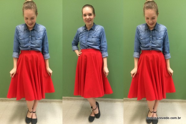blusa jeans com saia midi